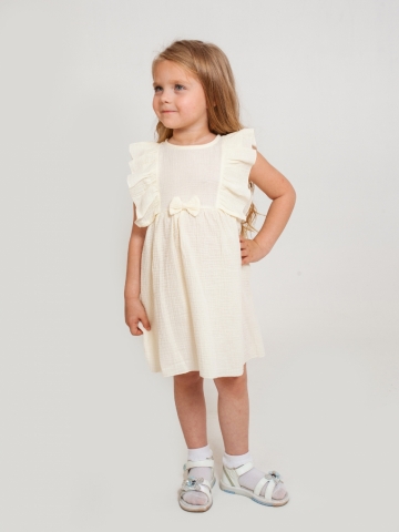 Купить 322-СЛ. Платье из муслина детское, хлопок 100% сливочный, р. 98,104,110,116 в Кемерово