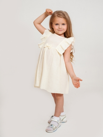Купить 322-СЛ. Платье из муслина детское, хлопок 100% сливочный, р. 74,80,86,92 в Кемерово
