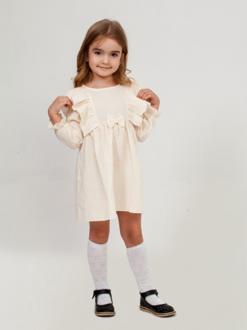 Купить 321-СЛ. Платье из муслина детское, хлопок 100% сливочный, р. 98,104,110,116 в Кемерово