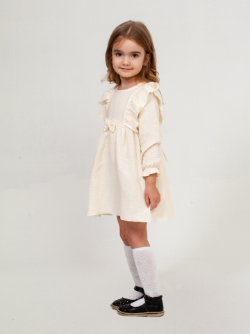 Купить 321-СЛ. Платье из муслина детское, хлопок 100% сливочный, р. 74,80,86,92 в Кемерово