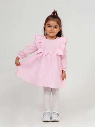 Купить 321-Р. Платье из муслина детское, хлопок 100% розовый, р. 74,80,86,92 в Кемерово